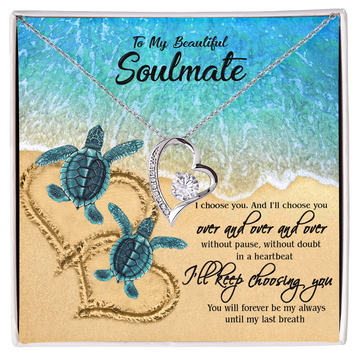 litzzy To My Beautiful Soulmate - We're A Team Funny for Couple Lover - From Husband Gift For Wife, for Soulmate Jewelry FOREVER LOVE NECKLACE 14K WHITE GOLD STANDARD BOX 