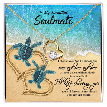 litzzy To My Beautiful Soulmate - We're A Team Funny for Couple Lover - From Husband Gift For Wife, for Soulmate Jewelry FOREVER LOVE NECKLACE 18K YELLOW GOLD STANDARD BOX 