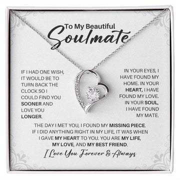 litzzy To My Beautiful Soulmate - Forever Love Necklace I Love You Forever And Always  - In Your Eyes I Have Found My Home - Gift for Wife, Girlfriend Jewelry LOVE KNOT NECKLACE 14K WHITE GOLD STANDARD BOX 