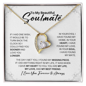 litzzy To My Beautiful Soulmate - Forever Love Necklace I Love You Forever And Always  - In Your Eyes I Have Found My Home - Gift for Wife, Girlfriend Jewelry LOVE KNOT NECKLACE 18K YELLOW GOLD STANDARD BOX 