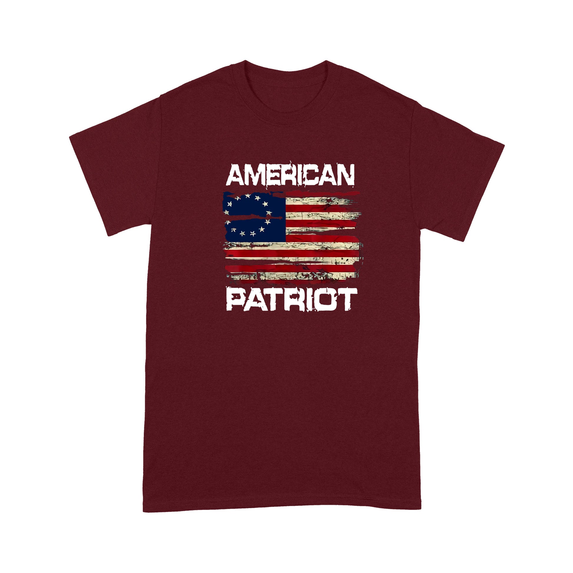 litzzy Patriort Day American Flag T-shirt | Made in US  S Dark Red 