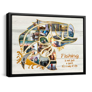 litzzy Fishing Collage Canvas, Bass Fishing Wall Art, Unique Gifts For Fishermen Canvas Wall Art   