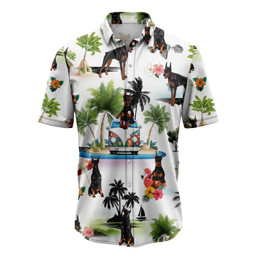 litzzy Doberman Pinscher Hawaiian Shirt, Dobermann Hippie Vacation Aloha Shirt For Men, Women - Perfect Gift For Dog Lovers, dog hawaiian shirt Hawaii Shirt   