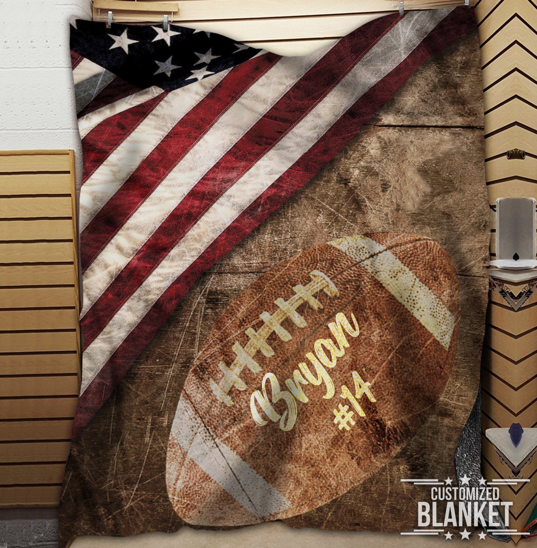 litzzy Personalized Football Vintage Flag Fleece Blanket - Tlno0611202 Quilt Blanket   