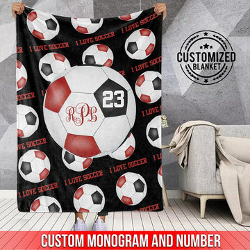 litzzy Personalized I Love Soccer Monogram Fleece Blanket - Tlnb0611201 Quilt Blanket   