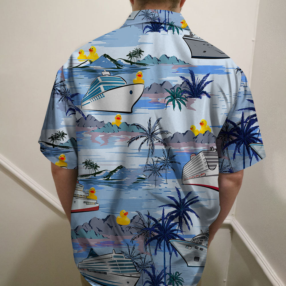 litzzy Personalized Cruising Duck Couple Hawaiian Shirt - Making Waves On The High Seas - Cruise & Palm Treen Pattern Hawaiian Shirt For Men, Woman, Litzzy Aloha Shirt Hawaiian Shirt   