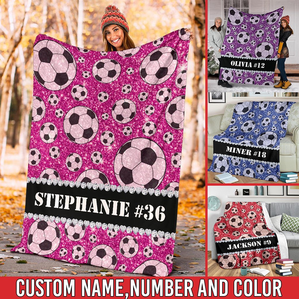 litzzy Personalized Soccer Glitter Fleece Blanket - Tlnh1311203 Quilt Blanket CUSTOM COLOR 50 X 60 