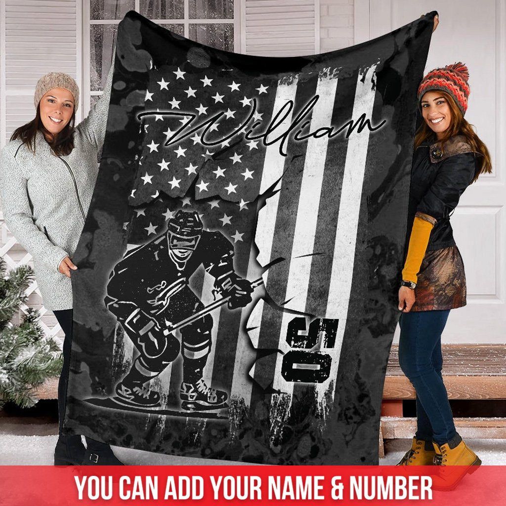 litzzy Personalized Broken Flag Hockey Fleece Blanket - Ri0911201Ki Quilt Blanket 50x60  