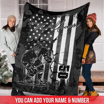 litzzy Personalized Broken Flag Hockey Fleece Blanket - Ri0911201Ki Quilt Blanket 50x60  