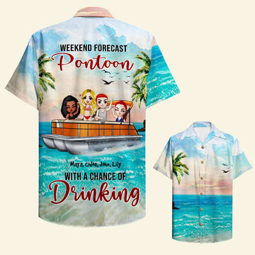 litzzy Personalized Pontoon Friends Hawaiian Shirt - Weekend Forecast With A Chance Of Drinking - Beach & Palm Pattern Fol7-Vd1 Hawaiian Shirt For Men, Woman, Litzzy Aloha Shirt Hawaiian Shirt   