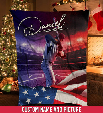 litzzy Personalized Baseball Field Flag Fleece Blanket - Tlnh3011202 Quilt Blanket 50x60  