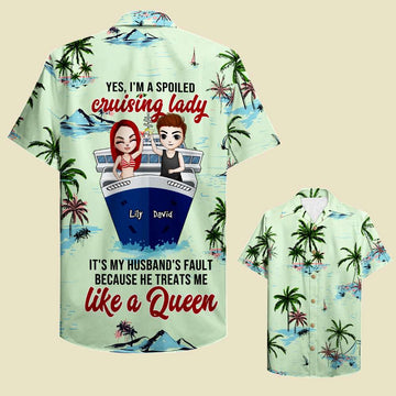 litzzy Personalized Cruising Couple Hawaiian Shirt - Yes, I'm A Spoiled Lady - Palm Tree Pattern Hawaiian Shirt For Men, Woman, Litzzy Aloha Shirt Hawaii Shirt   