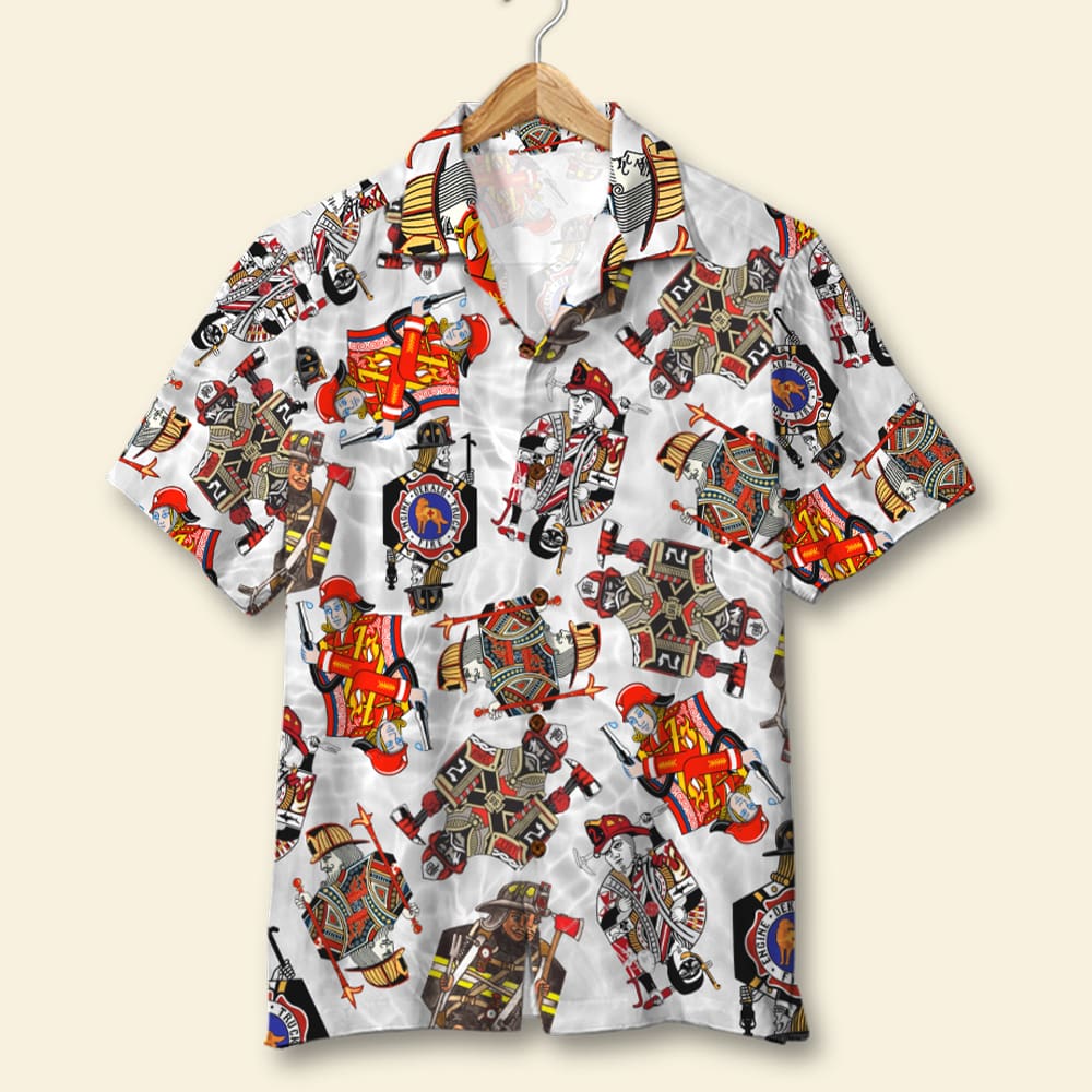 litzzy Firefighter Playing Card Hawaiian Shirt, Aloha Shirt, Gift For Him Hawaiian Shirt For Men, Woman, Litzzy Aloha Shirt Hawaii Shirt   