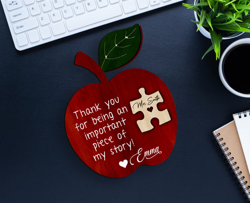 litzzy Personalized Teacher Gift, Teacher Appreciation Gifts, Apple Puzzle Piece Sign, End of Year Gifts Personalized, Gift Ideas Daycare Preschool Custom Wooden Sign   
