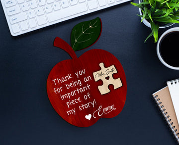 litzzy Personalized Teacher Gift, Teacher Appreciation Gifts, Apple Puzzle Piece Sign, End of Year Gifts Personalized, Gift Ideas Daycare Preschool Custom Wooden Sign   