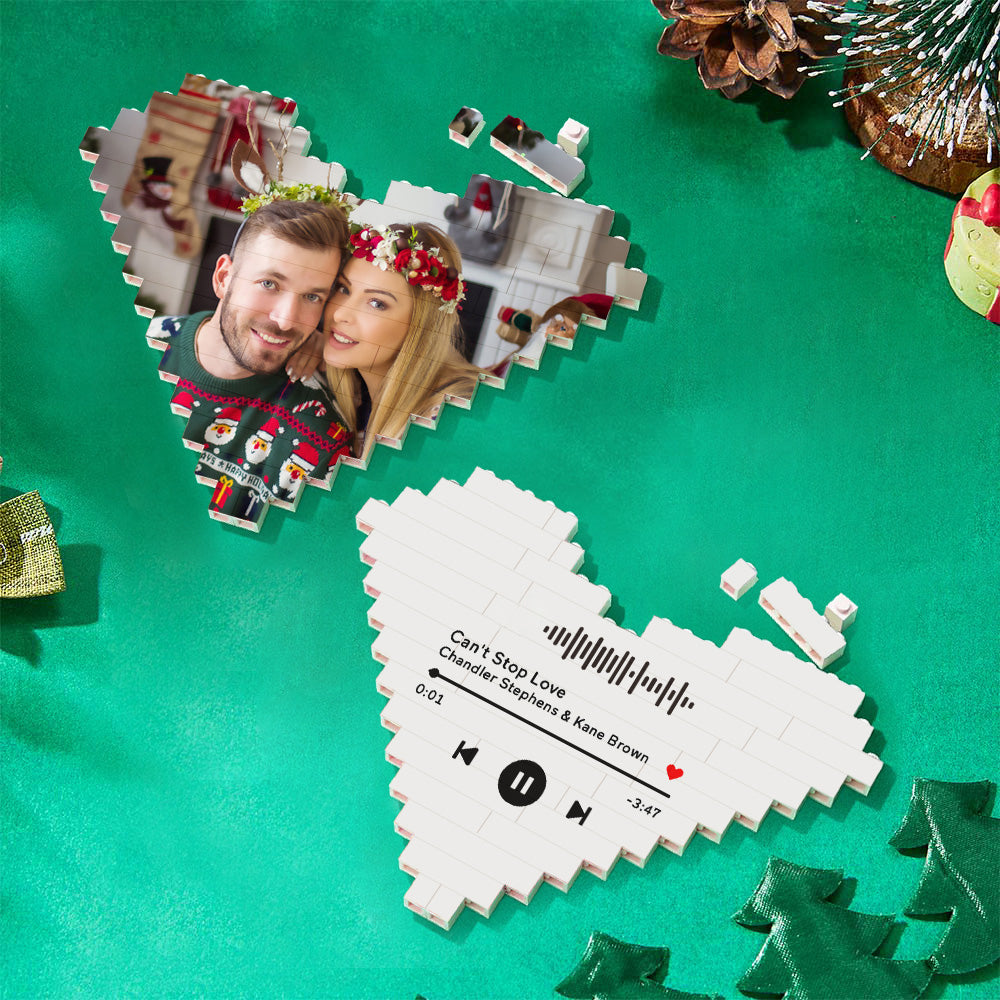 litzzy Custom Building Brick Heart Shaped Personalized Photo Block Puzzle Building Brick Photo Photo & Music Code 19*15cm=7.5*5.9inch 