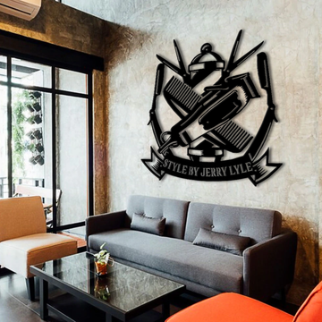 litzzy Barber Shop Monogram Cus- Personalized Metal House Sign - Custom metal signs - Metal Monogram Sign for Home Decor  12x12  