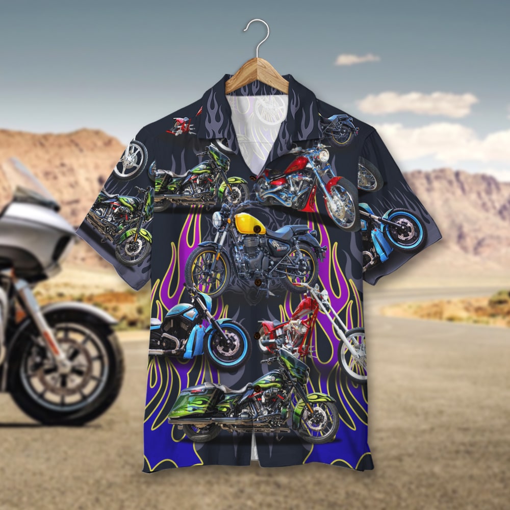 litzzy Custom Motorcycle Photo Hawaiian Shirt, Flame Pattern Hawaiian Shirt For Men, Woman, Litzzy Aloha Shirt Hawaii Shirt   