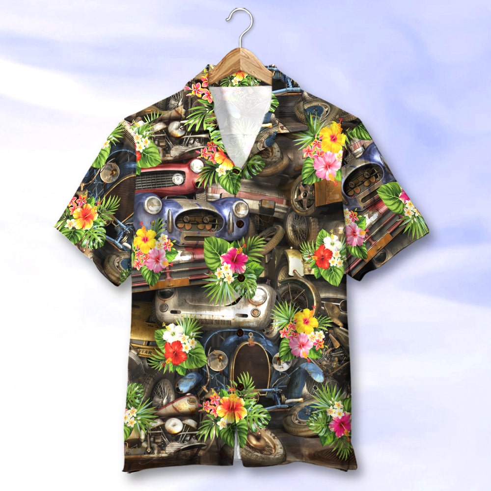 litzzy Classic Car Hawaiian Shirt, Aloha Shirt, Floral Pattern, Summer Gift Hawaiian Shirt For Men, Woman, Litzzy Aloha Shirt Hawaii Shirt   