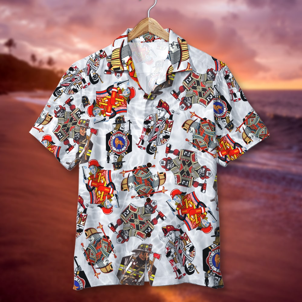 litzzy Firefighter Playing Card Hawaiian Shirt, Aloha Shirt, Gift For Him Hawaiian Shirt For Men, Woman, Litzzy Aloha Shirt Hawaii Shirt   
