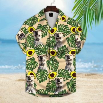 litzzy Custom Avocado & Leaves Pattern Short-Sleeve Hawaiian Shirt (Lemon Zest Color) Hawaii Shirt   