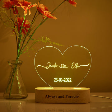 litzzy Heart Shaped Acrylic Plaque Personalized Name and Date Night Light Acrylic Plaque Warm Light 2 