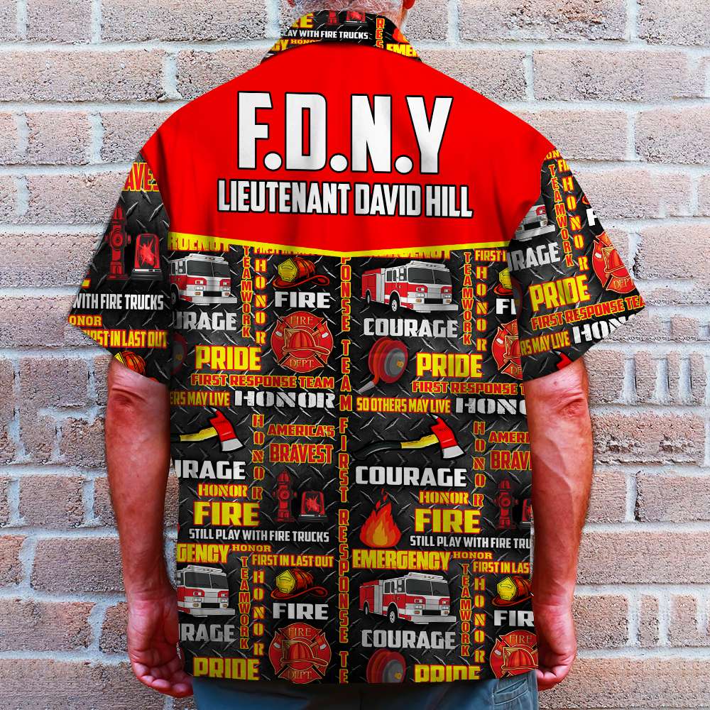litzzy Personalized Firefighter Hawaiian Shirt - Still Play With Fire Trucks - Red Fire Pattern Hawaiian Shirt For Men, Woman, Litzzy Aloha Shirt Hawaiian Shirt   
