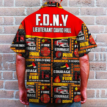 litzzy Personalized Firefighter Hawaiian Shirt - Still Play With Fire Trucks - Red Fire Pattern Hawaiian Shirt For Men, Woman, Litzzy Aloha Shirt Hawaiian Shirt   