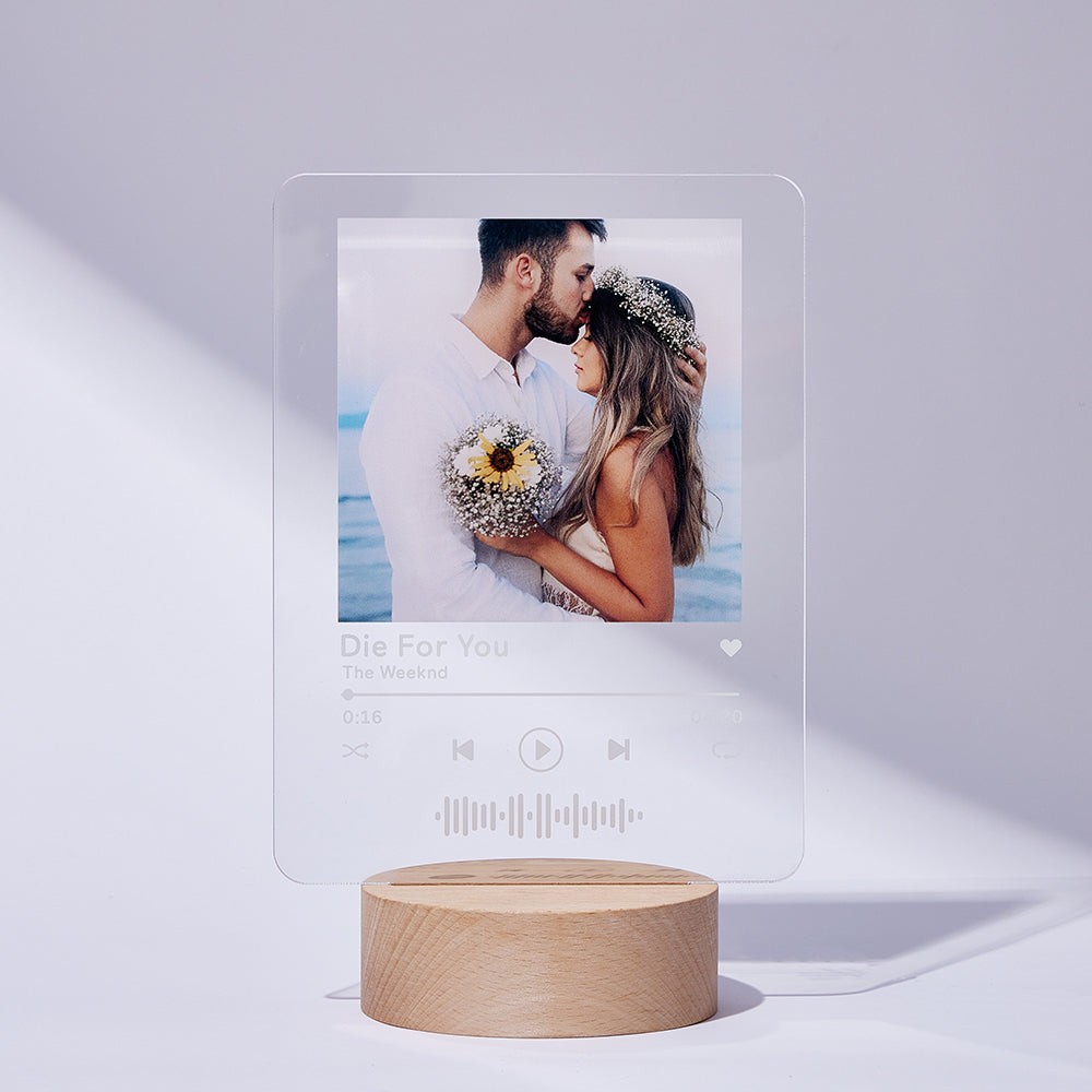 litzzy Custom Scannable Code Acrylic Music Plaque with Wooden Base - 3 Sizes Acrylic Plaque 15*21.6cm White 