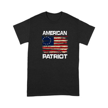 litzzy Patriort Day American Flag T-shirt | Made in US  S Black 