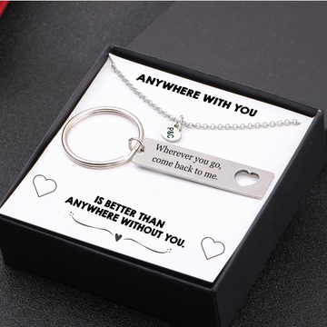litzzy Anywhere With You Heart Necklace and Keychain Gift Set - Gift Idea For Your Boyfriend/ Husband/ Future Husband/ Fiance on his Birthday, Valentine's, Anniversary, Christmas, Thanksgiving, Graduation Jewelry   
