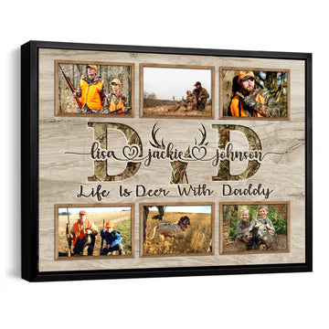 litzzy Hunting Gift For Dad, Hunter Dad Photo Collage, Christmas Gift For Hunter Dad, Father's Day Hunting Gift, Life Is Deer With Daddy Matte Canvas 1.25" Canvas Wall Art Framed Canvas 12"x16" 