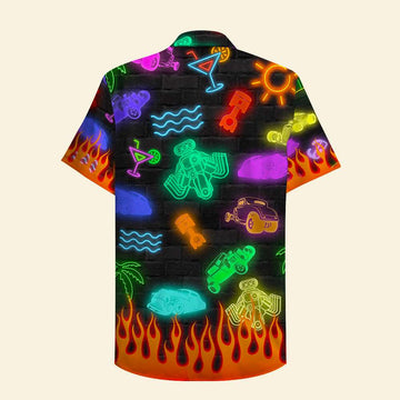 litzzy Personalized Hot Rod Hawaiian Shirt - Dad's Hot Rod Garage - Led Night Print, Beach Pattern Hawaiian Shirt For Men, Woman, Litzzy Aloha Shirt Hawaiian Shirt   
