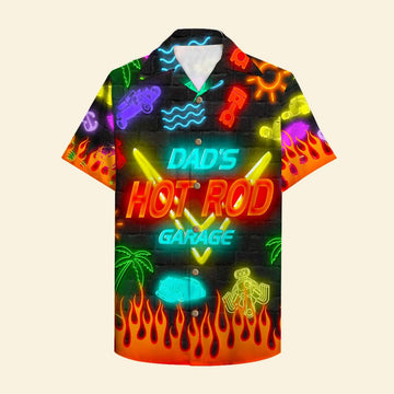 litzzy Personalized Hot Rod Hawaiian Shirt - Dad's Hot Rod Garage - Led Night Print, Beach Pattern Hawaiian Shirt For Men, Woman, Litzzy Aloha Shirt Hawaiian Shirt   