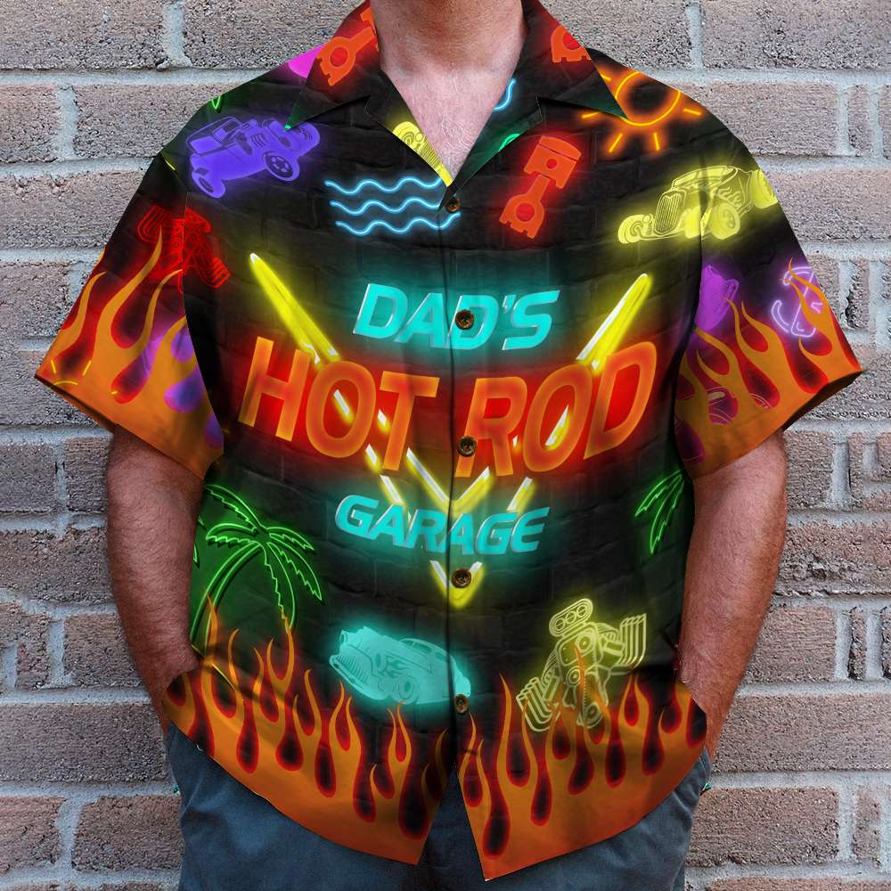 litzzy Personalized Hot Rod Hawaiian Shirt - Dad's Hot Rod Garage - Led Night Print, Beach Pattern Hawaiian Shirt For Men, Woman, Litzzy Aloha Shirt Hawaiian Shirt   
