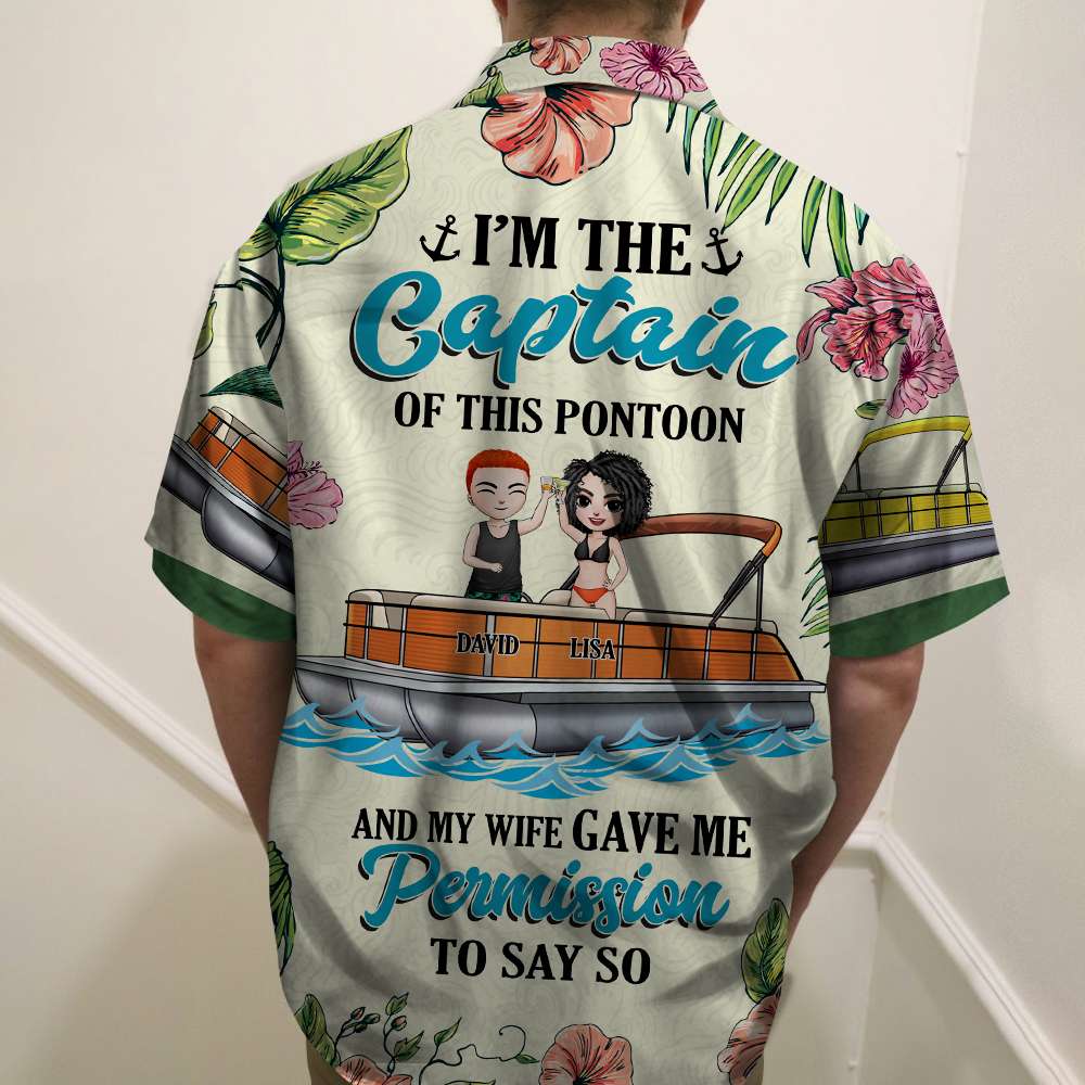 litzzy Personalized Pontoon Couple Hawaiian Shirt - I'm The Captain Of This Pontoon - Floral Pattern Fol7-Vd1 Hawaiian Shirt For Men, Woman, Litzzy Aloha Shirt Hawaiian Shirt   