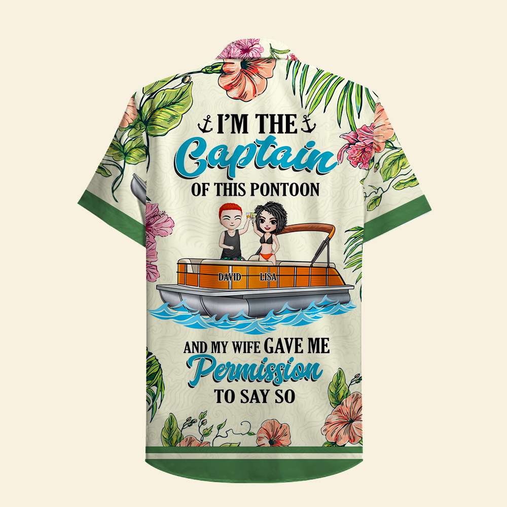 litzzy Personalized Pontoon Couple Hawaiian Shirt - I'm The Captain Of This Pontoon - Floral Pattern Fol7-Vd1 Hawaiian Shirt For Men, Woman, Litzzy Aloha Shirt Hawaiian Shirt   