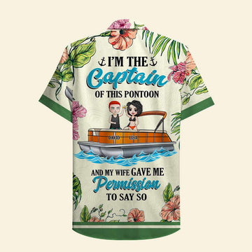 litzzy Personalized Pontoon Couple Hawaiian Shirt - I'm The Captain Of This Pontoon - Floral Pattern Fol7-Vd1 Hawaiian Shirt For Men, Woman, Litzzy Aloha Shirt Hawaiian Shirt   