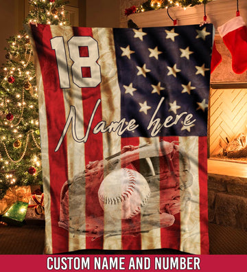 litzzy Personalized Baseball Glove American Flag - Tlnh06101201 Quilt Blanket 50x60  
