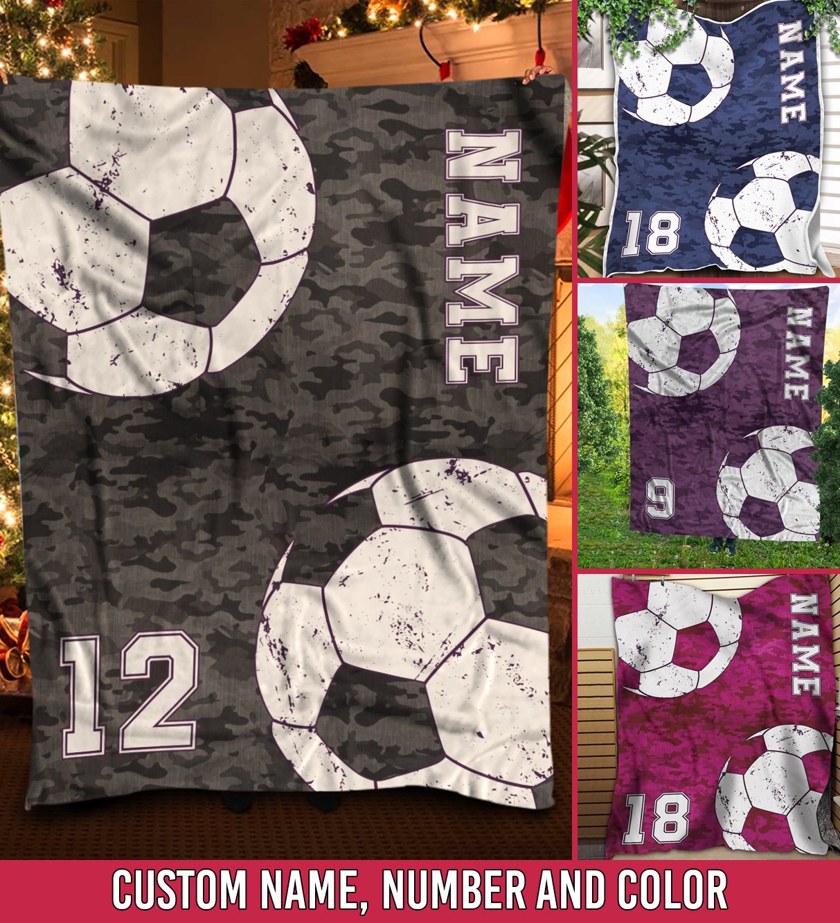 litzzy Personalized Soccer Camouflage Collection Fleece Blanket - Tlnh0911202 Quilt Blanket   