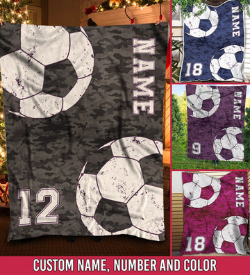 litzzy Personalized Soccer Camouflage Collection Fleece Blanket - Tlnh0911202 Quilt Blanket   
