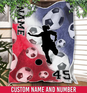 litzzy Personalized Red White Blue Soccer Silhouette Fleece Blanket - Tlnh0212201 Quilt Blanket 60x80  