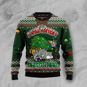litzzy Funny Cat I Will Destroy Christmas HT100708 Ugly Christmas Sweater -  Best Gift For Christmas, Noel Malalan - Christmas Signature sweater   