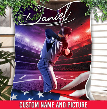 litzzy Personalized Baseball Field Flag Fleece Blanket - Tlnh3011202 Quilt Blanket 60x80  