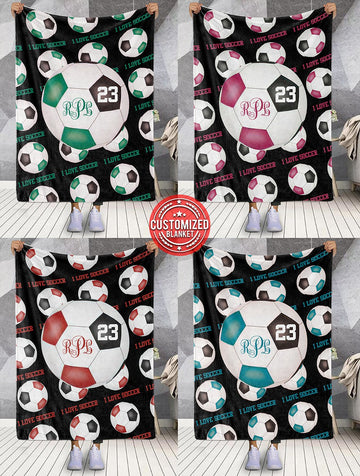 litzzy Personalized I Love Soccer Monogram Fleece Blanket - Tlnb0611201 Quilt Blanket CUSTOM COLOR 50 x 60 