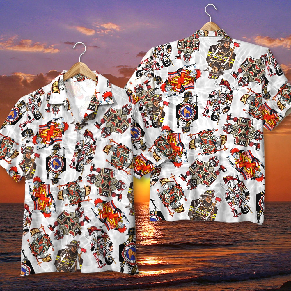 litzzy Firefighter Playing Card Hawaiian Shirt, Aloha Shirt, Gift For Him Hawaiian Shirt For Men, Woman, Litzzy Aloha Shirt Hawaii Shirt   