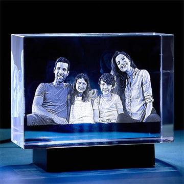 litzzy 2D/3D Laser Engraved Crystal Cube Photo Frame with 1-4 People Crystal Cube Photo 2D Horizontal-Small Brick(8x5x5cm) 