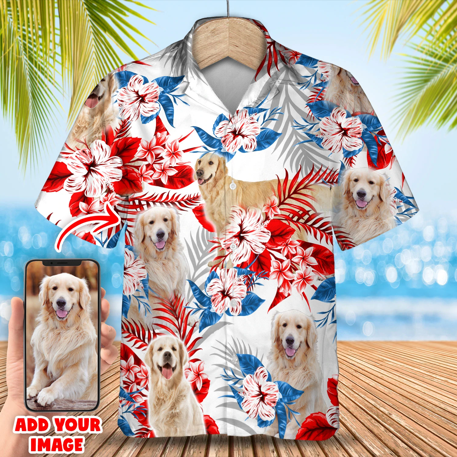 litzzy Pet Custom Photo American Flag Hawaiian Shirt, Dog Summer aloha shirt, Men Hawaiian shirt, Women Hawaiian shirt - Aloha shirt Hawaiian Hawaii Shirt For Summer Hawaii Shirt   