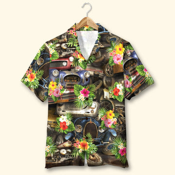 litzzy Classic Car Hawaiian Shirt, Aloha Shirt, Floral Pattern, Summer Gift Hawaiian Shirt For Men, Woman, Litzzy Aloha Shirt Hawaii Shirt   