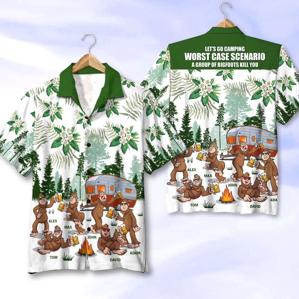litzzy Let's Go Camping Worst Case Scenario A Group Of Bigfoots Kill You Personalized Hawaiian Shirt Hawaiian Shirt For Men, Woman, Litzzy Aloha Shirt Hawaii Shirt   